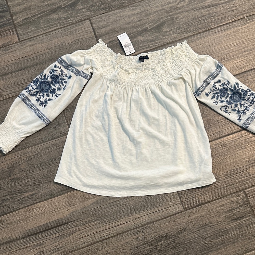 American Eagle Outfitters Cream Smocked Top